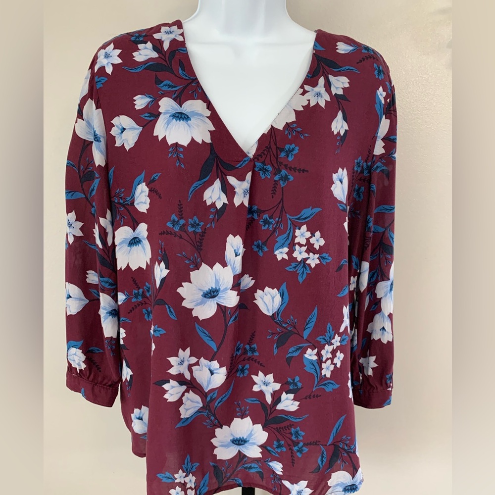 GAP Burgundy Floral V-Neck Blouse